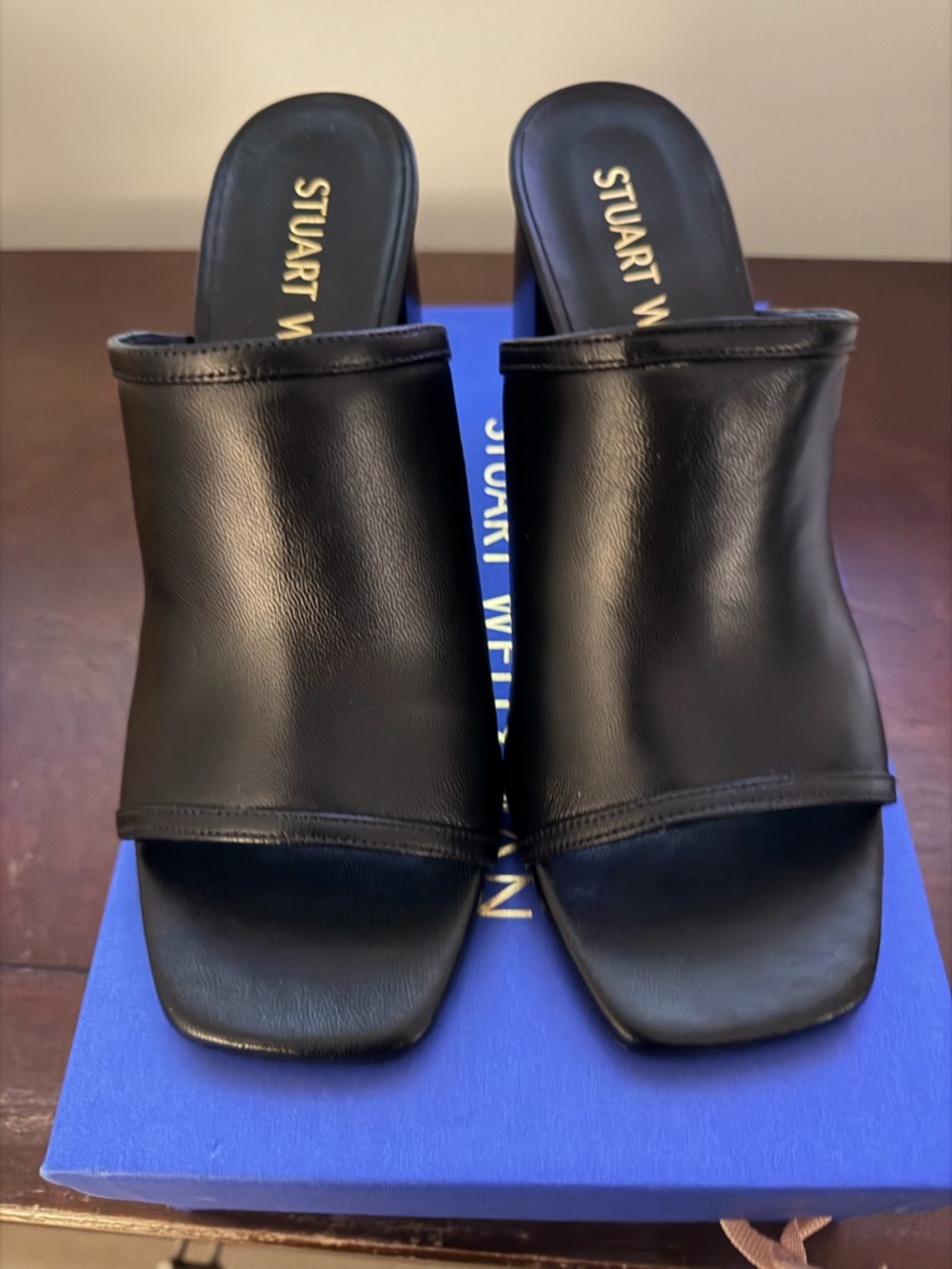 Stuart Weitzman Black Leather Slide Mules